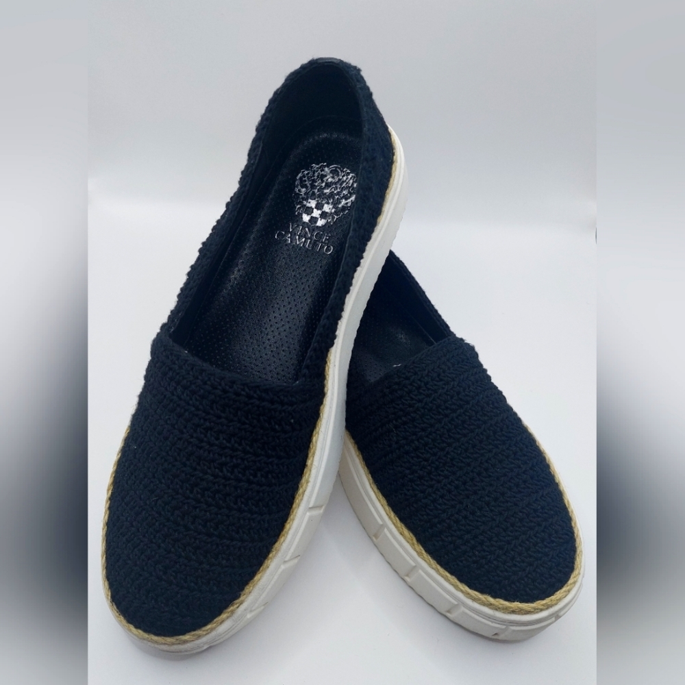 Vince Camuto Black Crochet Slip-On Sneakers with White Sole